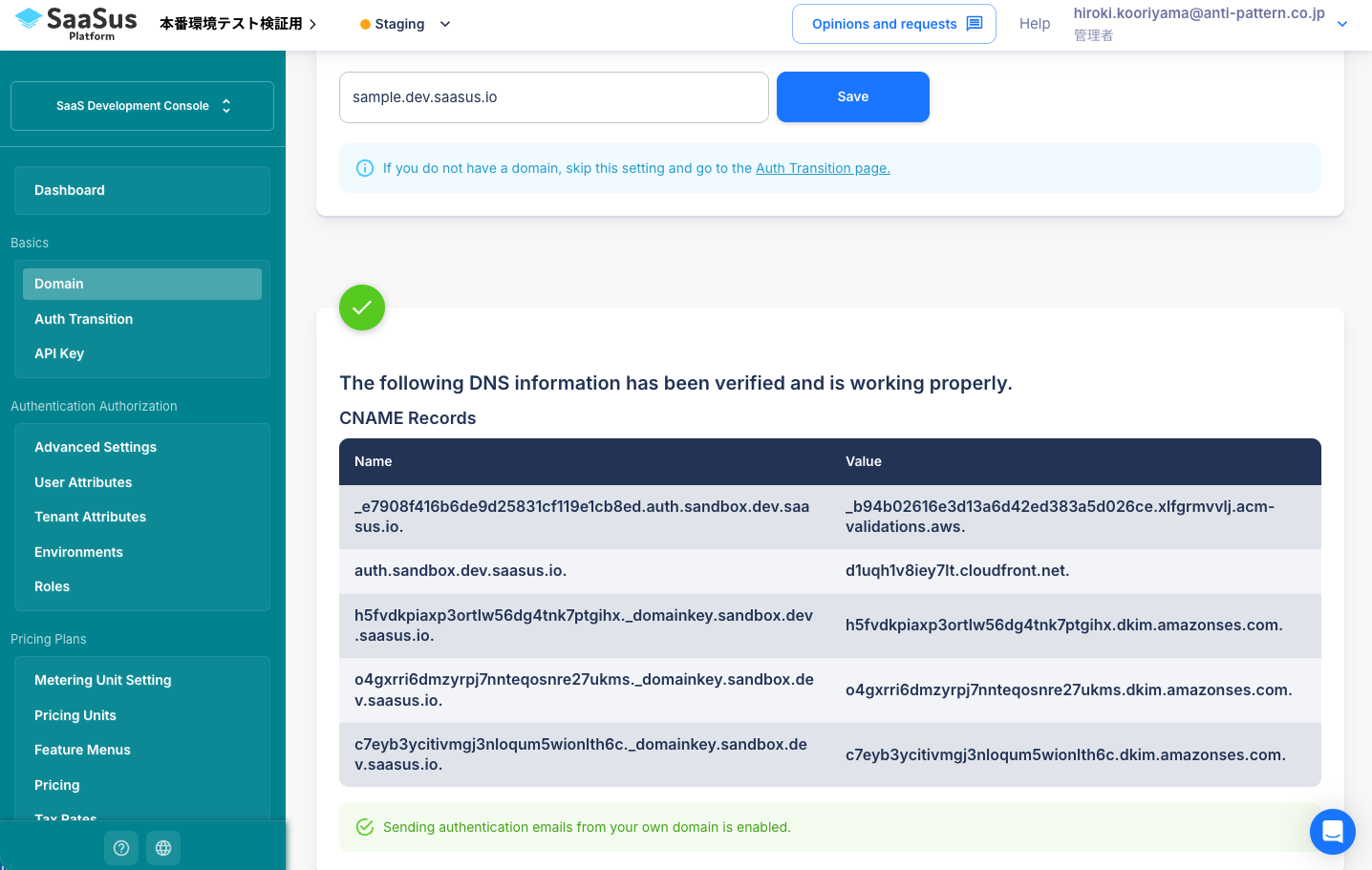 DNS Verification Complete Screen