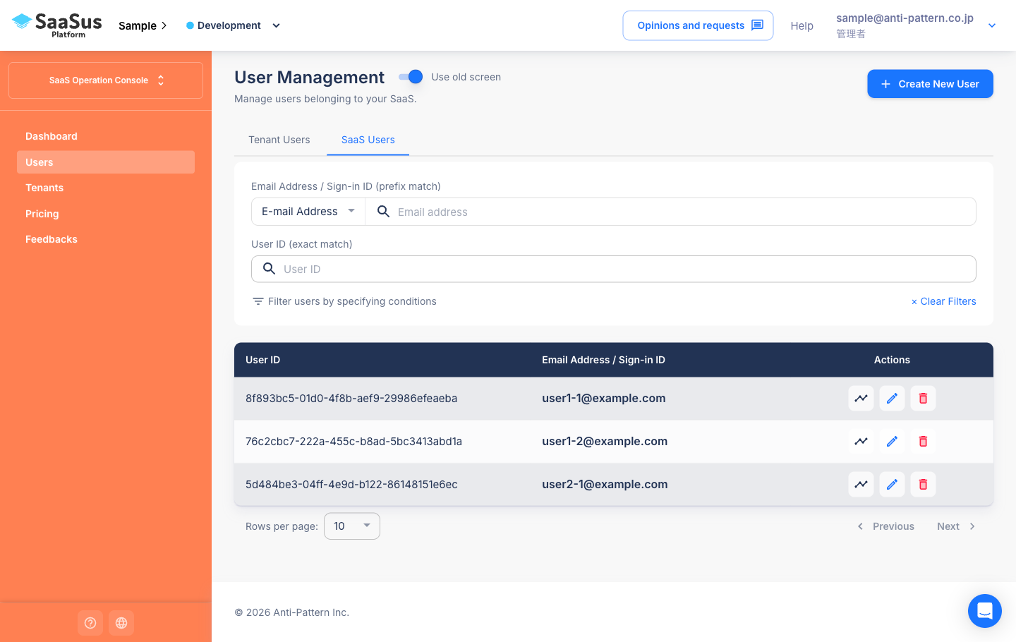 SaaS User Tab