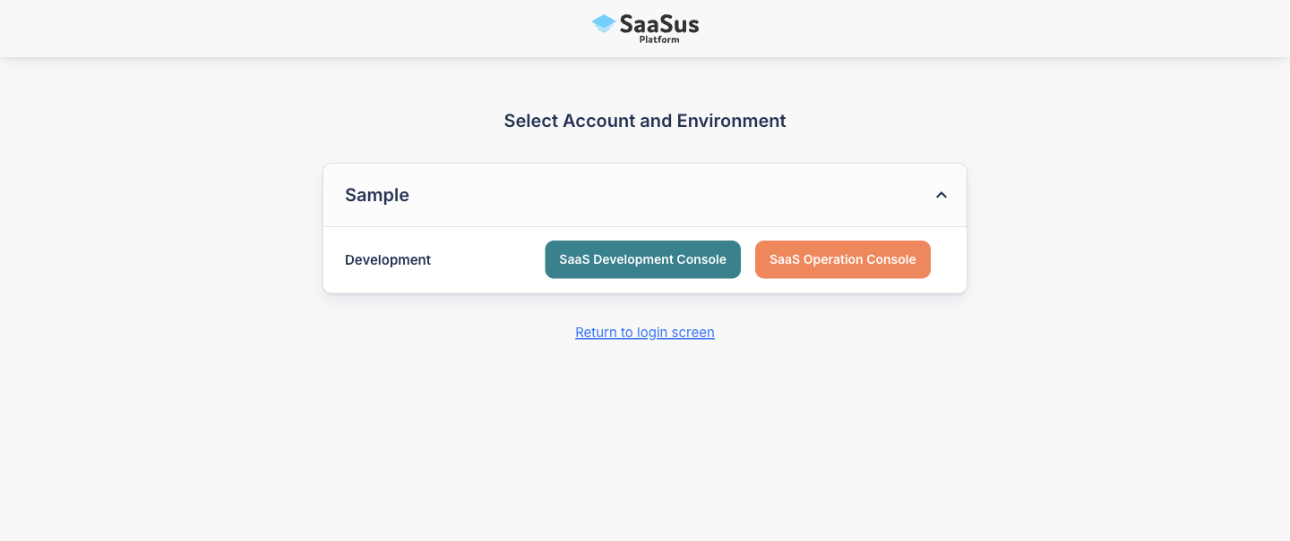 Tenant and Console Selection Screen